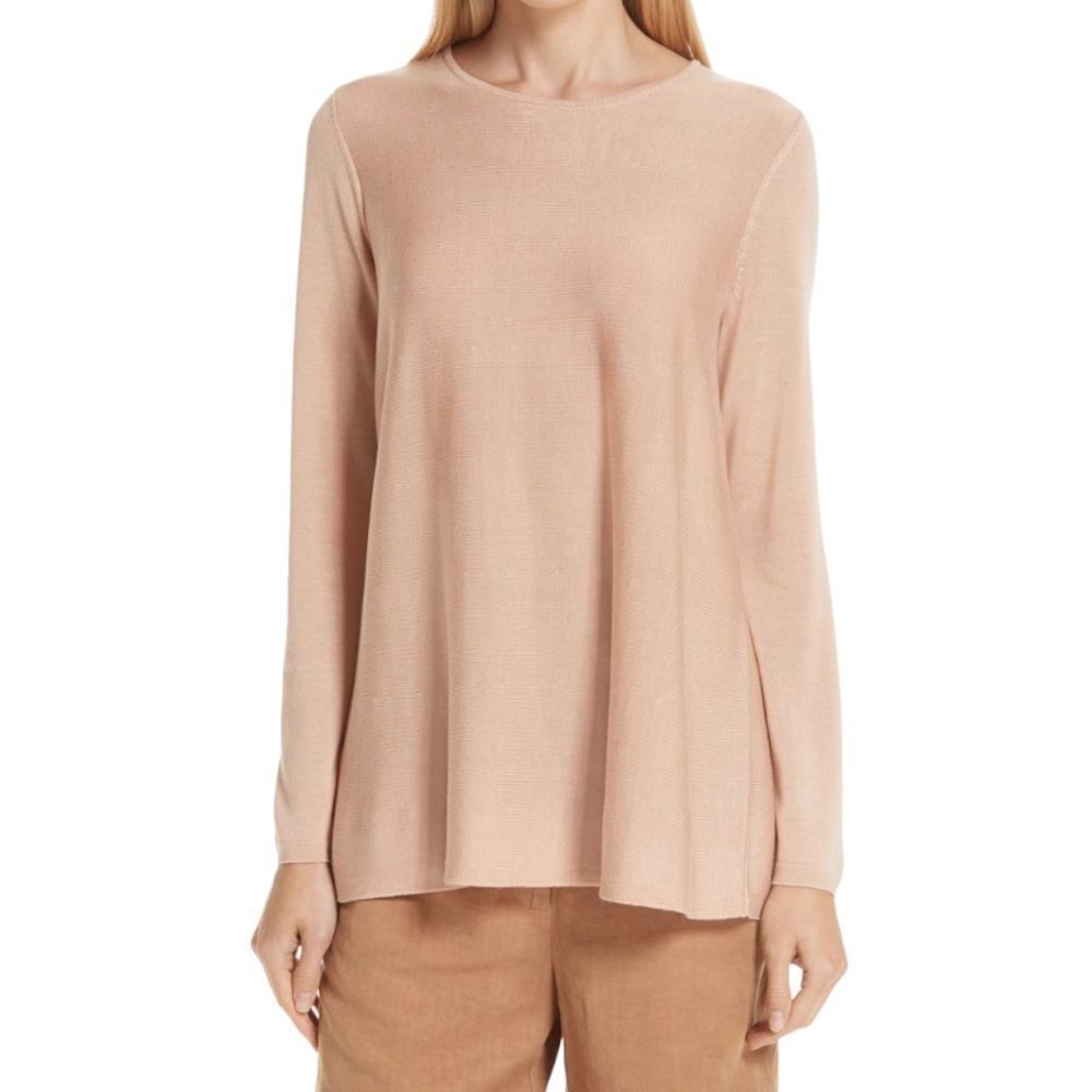 Eileen Fisher Womens Knit Sweater Tunic Tencel Silk Lg Pink